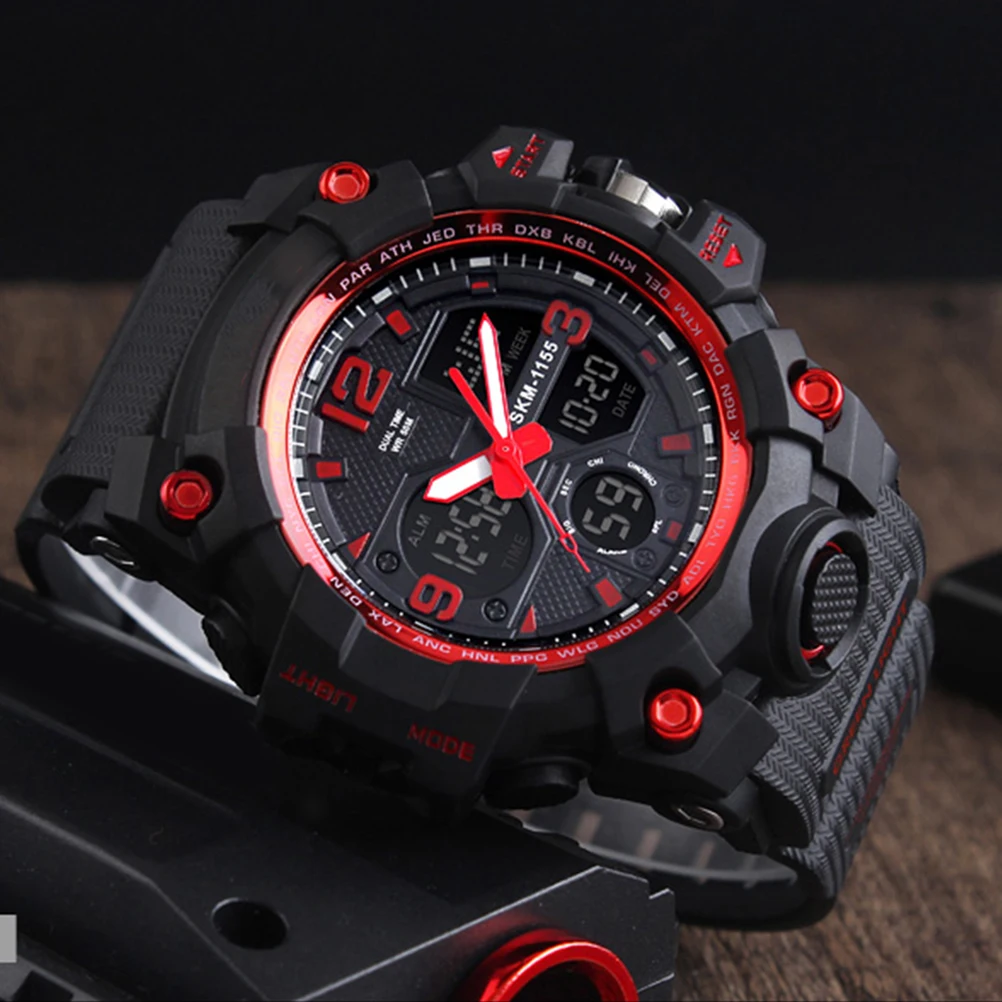 

Multifunctional Waterproof Sports Watch Red Electronic Wristwatch Stopwatch Alarm Countdown Timer Night Light