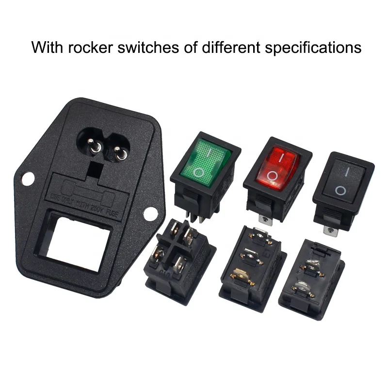 IEC 320 C8 Power Cord Inlet Socket receptacle connector With on off rocker switch and fuse 250V