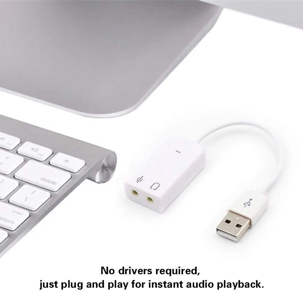 Laptop PC Mac With Cable 3D USB 2.0 Virtual 7.1 Channel External USB Audio Sound Card Adapter Sound Cards White