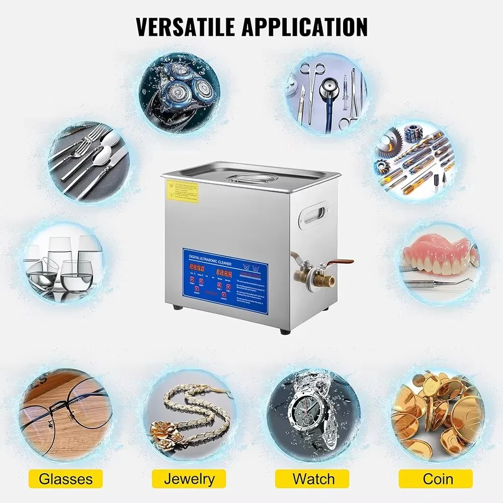 6L Digital Ultrasonic Cleaner Machine Stainless Steel Ultrasonic Cleaning Equipment Household Use Electric Dentures Instruments