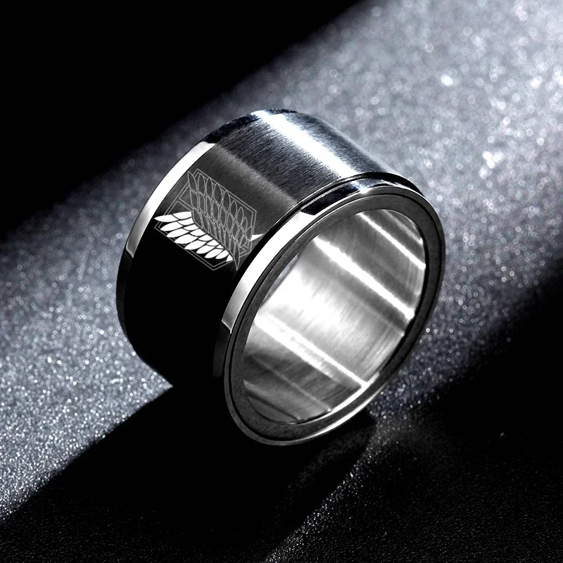 Attack on Titan Black sliver Stainless Steel Ring Wings Of Liberty Flag Finger Rings For Men Women Jewelry Anime Fans