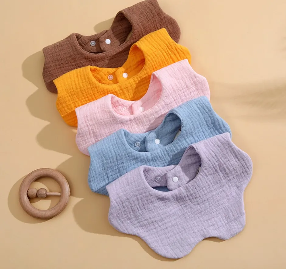 New Plain Baby Petal Shaped Baby A-Class Pure Cotton Gauze Children's Drool Towel Wholesale #6