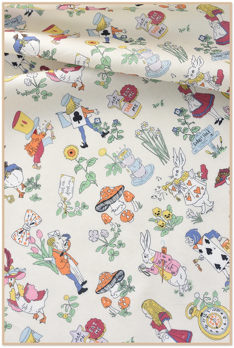 Sale Width 1.5 Meter Disney Alice In Wonderland Print Cotton Fabric For Sewing Patchwork Clothes Quilting Fabrics DIY Needlework