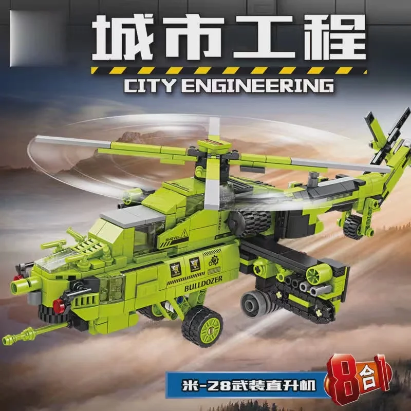 Ww2 Helikopter Stad Engineering 8 In 1 Model Bouwstenen Bulldozer Vriend Graafmachine Kinderen Speelgoed Geschenken