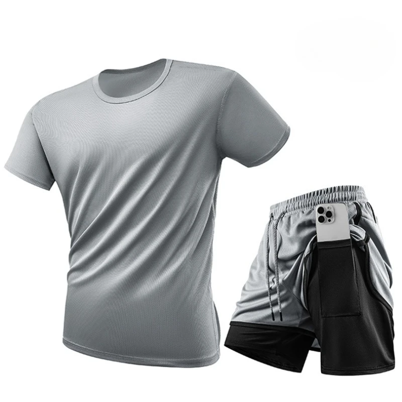 

Men's Running Sets Breathable Quick Drying T-Shirt Joggers Shorts Set Soft Elasticity Gym Fitness Suits Outdoor Sports Tracksuit
