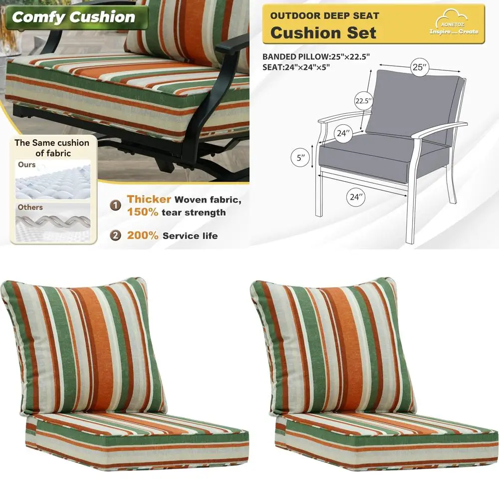 

24 x 24 All-Weather Patio Seat Cushions with Removable Cover, Waterproof and Fade-Resistant for Outdoor Furniture