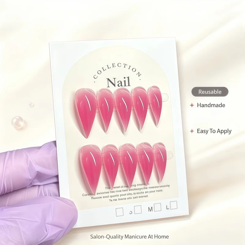 10 pièces de poudre de gelée minimaliste à dégradé doux, faux ongles en forme de couteau, poudre nude transparente avec paillettes, ongles à pression