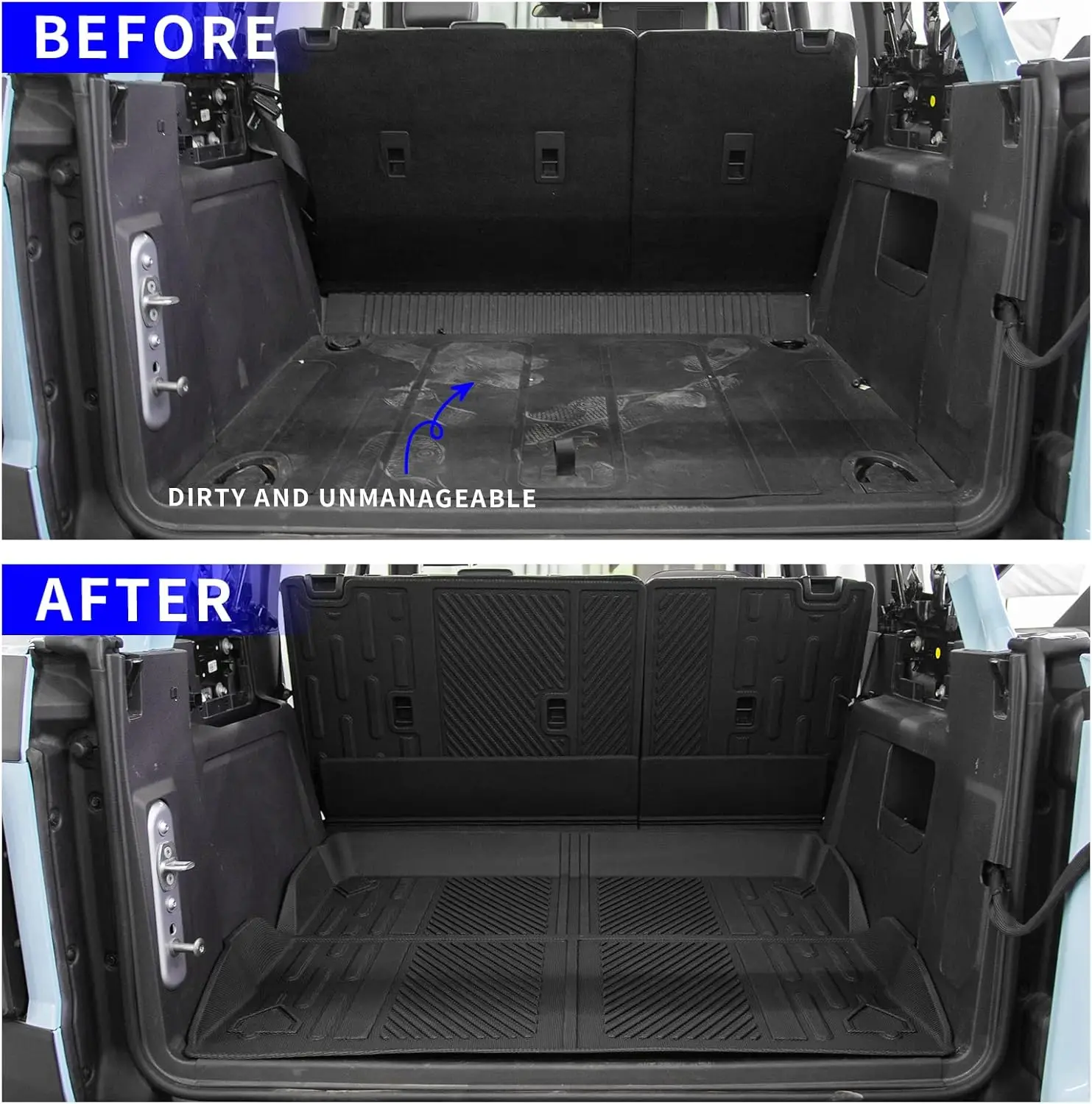 All-Weather TPE Cargo Mat in Brown for 2021-2026 Ford Bronco 4 Door, Protects Trunk and Back Seat, Trunk Mat+Backrest Mats