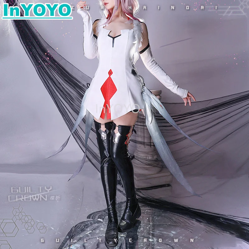 

InYOYO Yuzuriha Inori Cosplay Costume Anime Guilty Crown Dragonfly Dress White War 2.0 Lovely Uniform Halloween Party Outfit