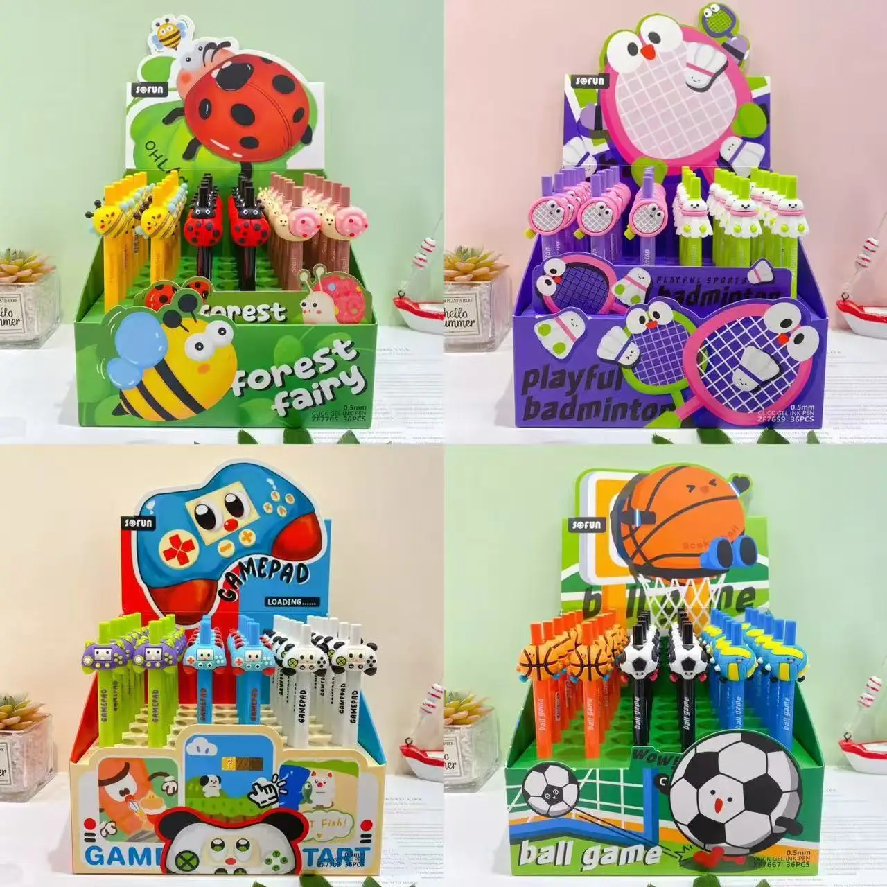 

36pcs/box Cute Animal Silicone Shape Push-Motion Neutral Pen Sport Ball Class Pet Water-Based Pen Student Gifts Prizes
