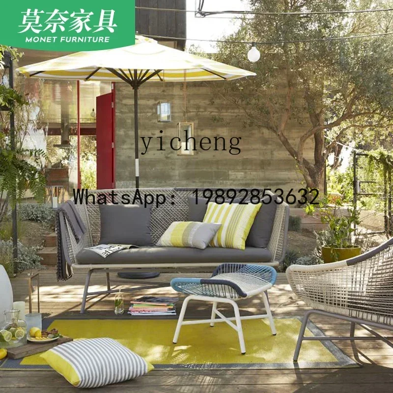 LYY الروطان الأثاث في الهواء الطلق الحديثة كرسي أريكة بسيط في الهواء الطلق شرفة حديقة فناء طاولة مقهى وكراسي الديكور #5