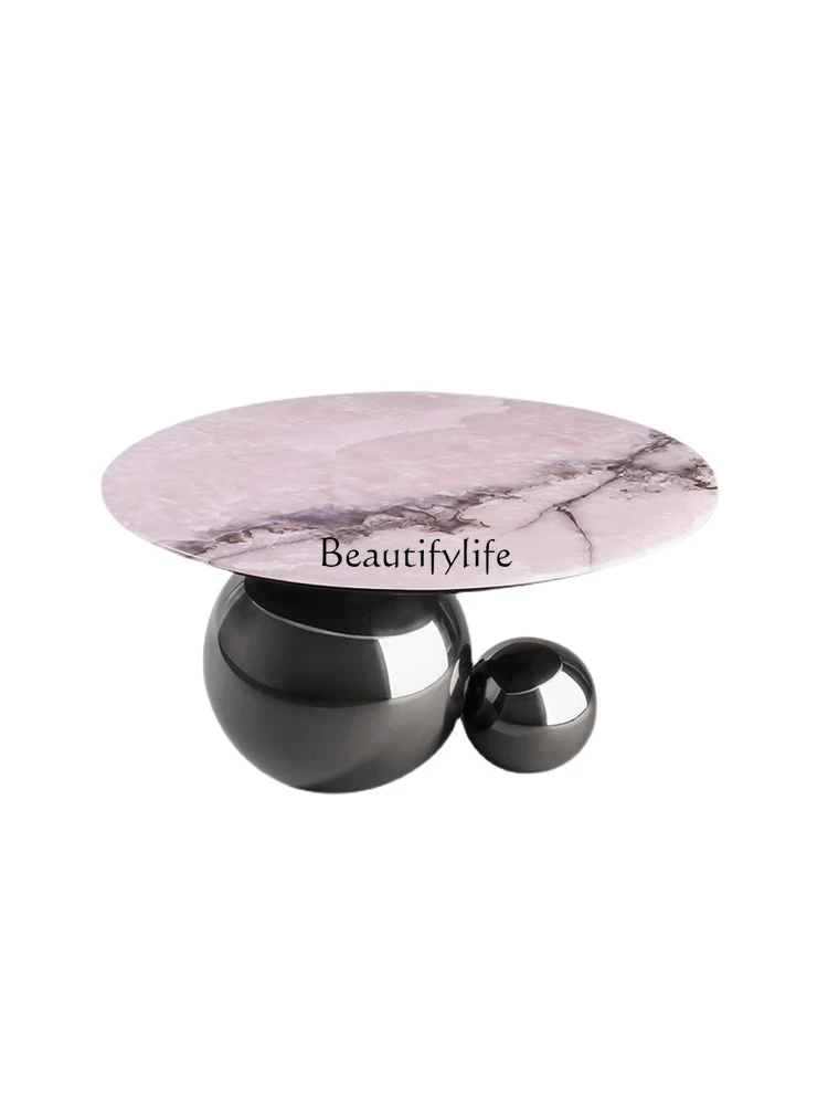 

Modern Stainless Steel Special-Shaped Design Light Luxury Stone Plate round Tea Table Living Room Metal Tea Table