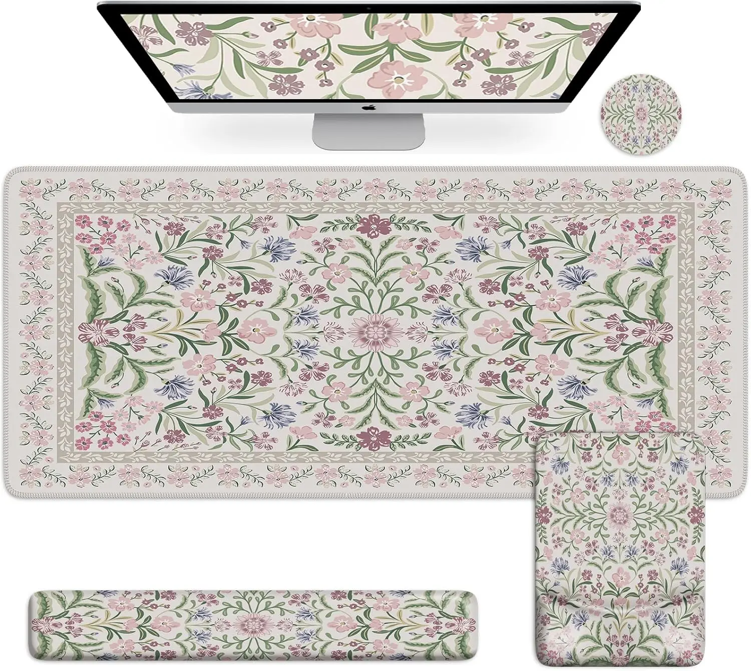 Mouse Pad with Wrist Rest,Large Desk Mat Set,Ergonomic Keyboard Pad with Wrist Support,Non-Slip Mouse Mat for Women,Cut