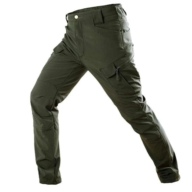 Men's Ix7 Outdoor Work Loose Waterproof  Plush Multi Bag Wear-resistant Warm and Aggressive Work Pants Training Pants