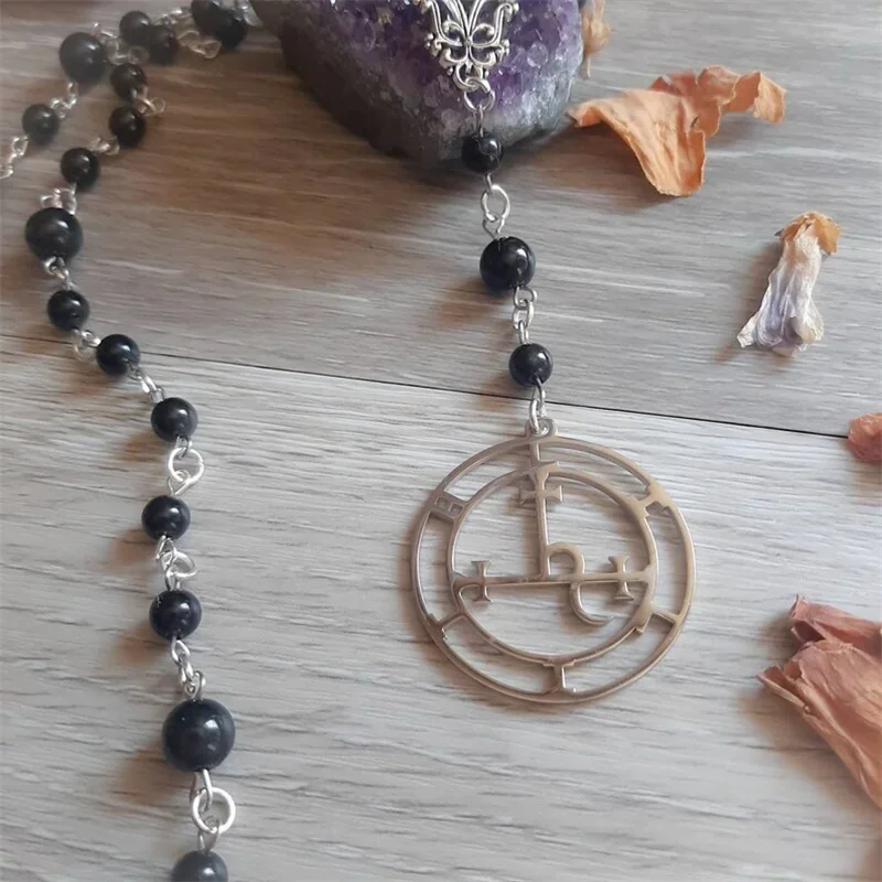 Lilith Black rosary Necklace,Satanic Prayer Beaded,Pagan,Witch,,Amulet，Gothic,Occult Jewelry