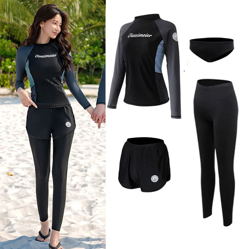 

Womens 5pcs/set Men Rashguard Swimsuit Zipper Long Sleeve Surfing Swimsuit Thin Wetsuit Full Body Sweatsuit Athletic Activewear