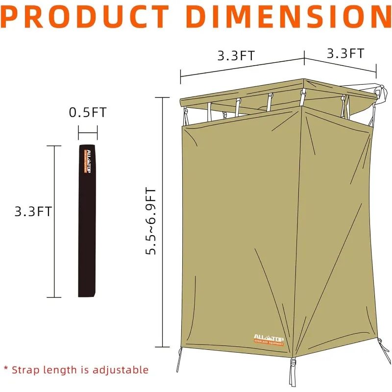 ALL-TOP Awning Shower Room w/Foldable Floor Mat, 3.3ft x 3.3ft, Privacy Shelter Restroom w/Roof, LED Light, Drain Pipe