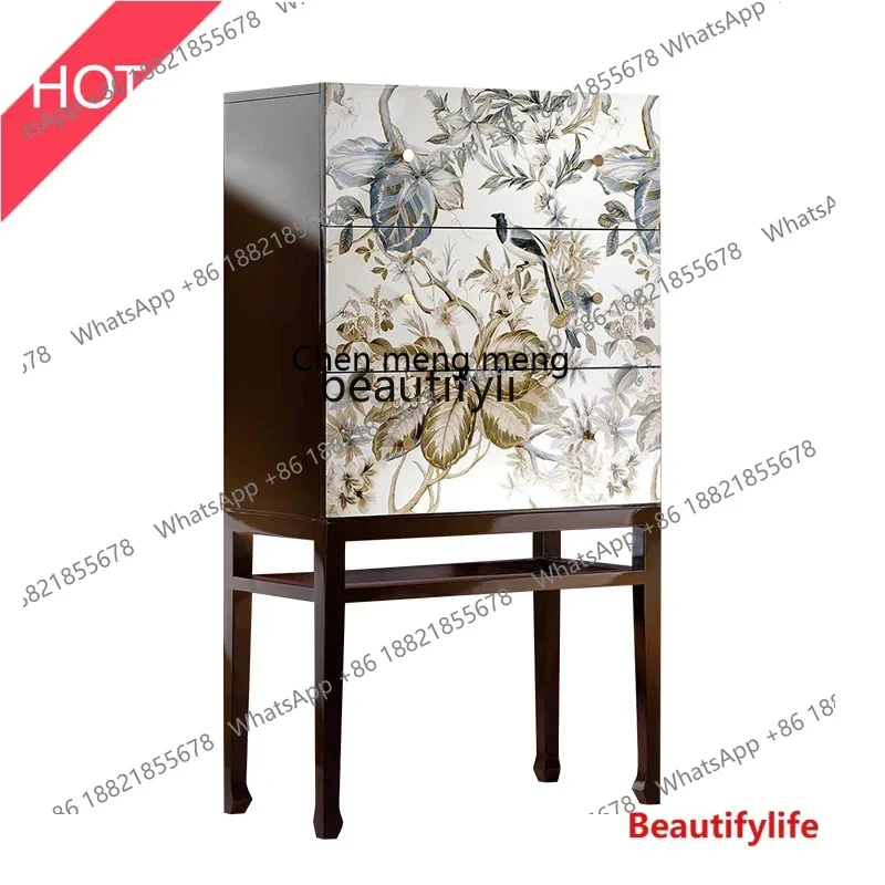 A32  Art retro painted three-bucket cabinet high cabinet decorative cabinet