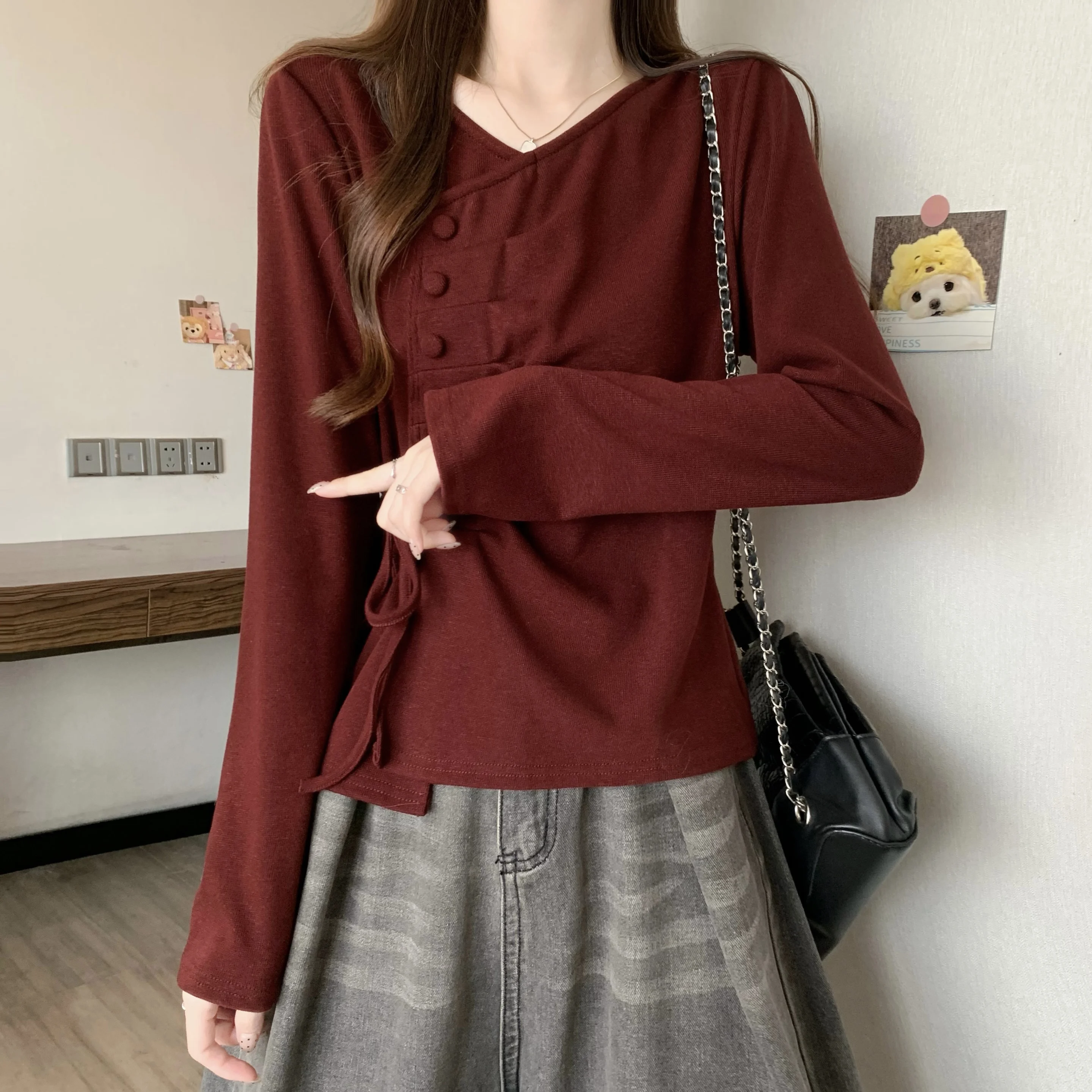 

Корейский вязаный топ Sle Long Sve, нерегулярный плиссированный модный женский осенне-зимний новый поступление, повседневный цвет