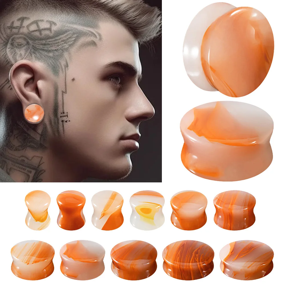 1PC Red Agate Stone Ear Gauge Double Flared Saddle Ear Plugs Ear Stretchers Tunnels Expanders Body Piercing Jewelry 6-30mm