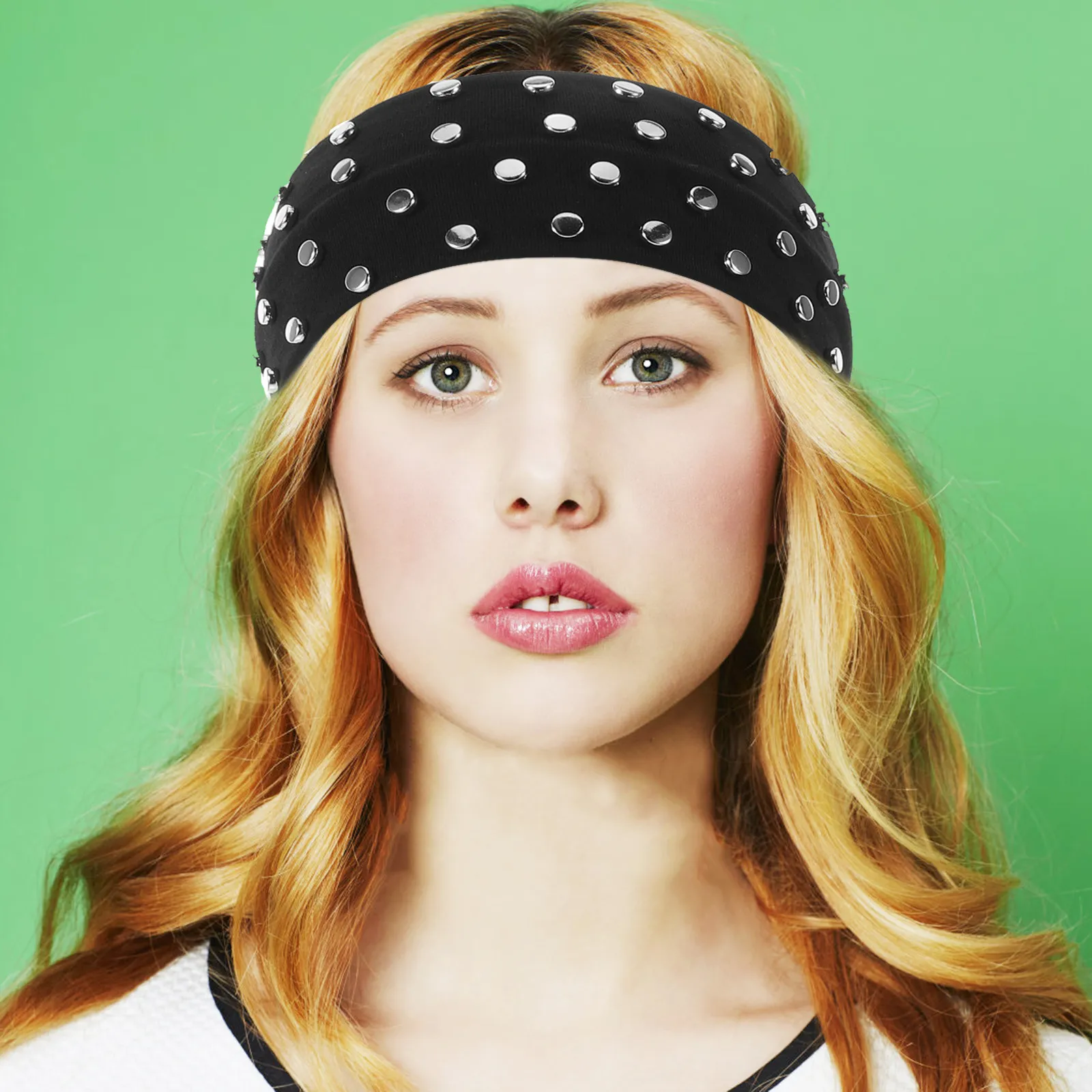 

2Pcs Punk Rock Headbands Soft Breathable Rivet Studded Hair Bands Music Festival Rocker Hair Wrap Women Vintage Style