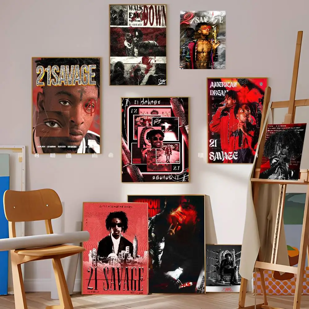 Popular Singer Rapper 21 S-Savage DIY Sticky Poster Vintage Room Bar Cafe Decor Home Decor