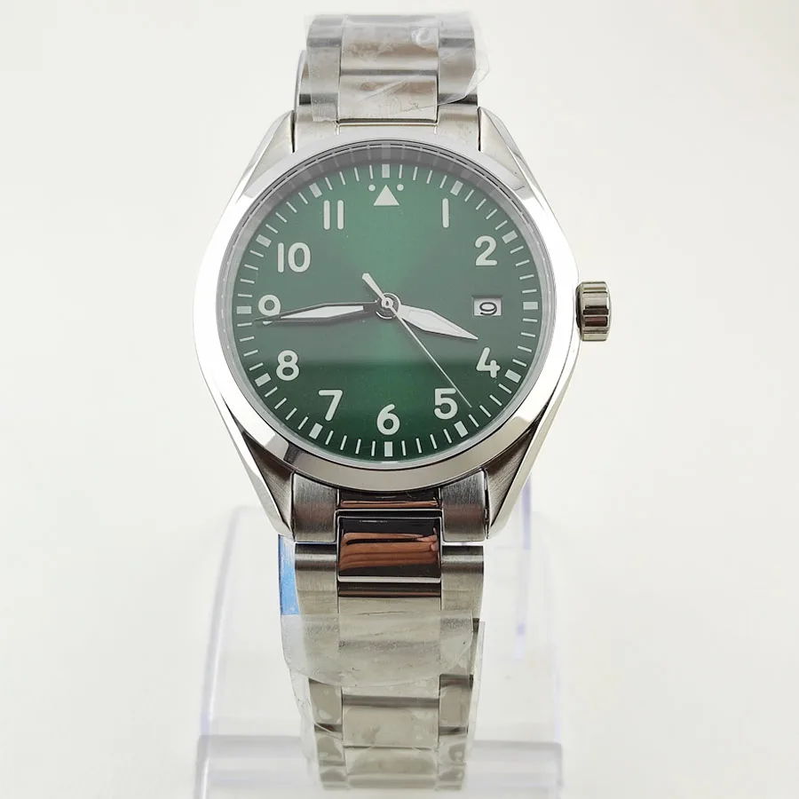 Relógio Sapphire em aço inoxidável masculino, movimento NH35, caixa 42mm, verde luminoso, montagem