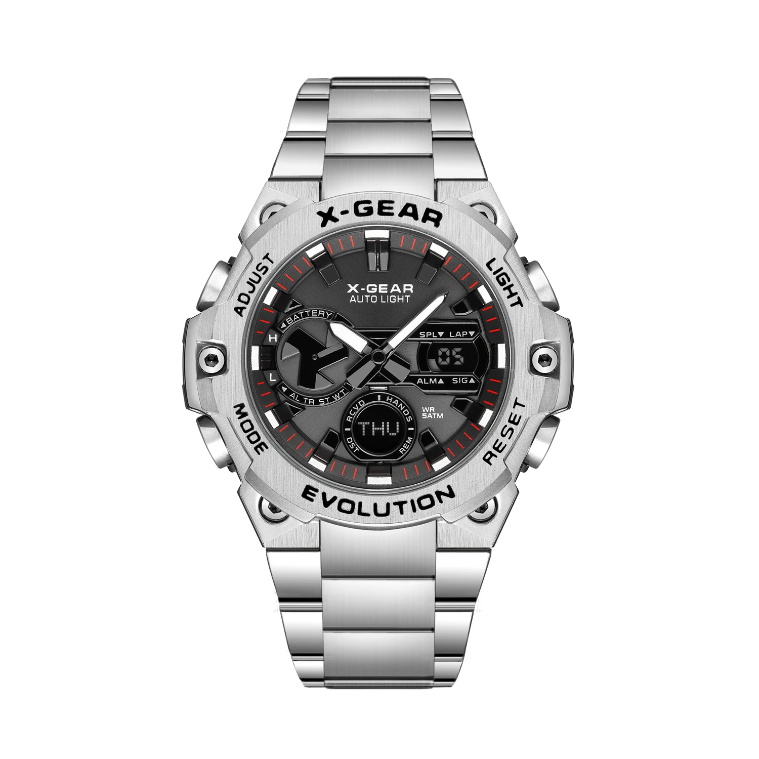 

Men's Stainless Steel Multi-Functional Watch with Alarm Reminder Night Light Water Release & Rotating Windmill Feature