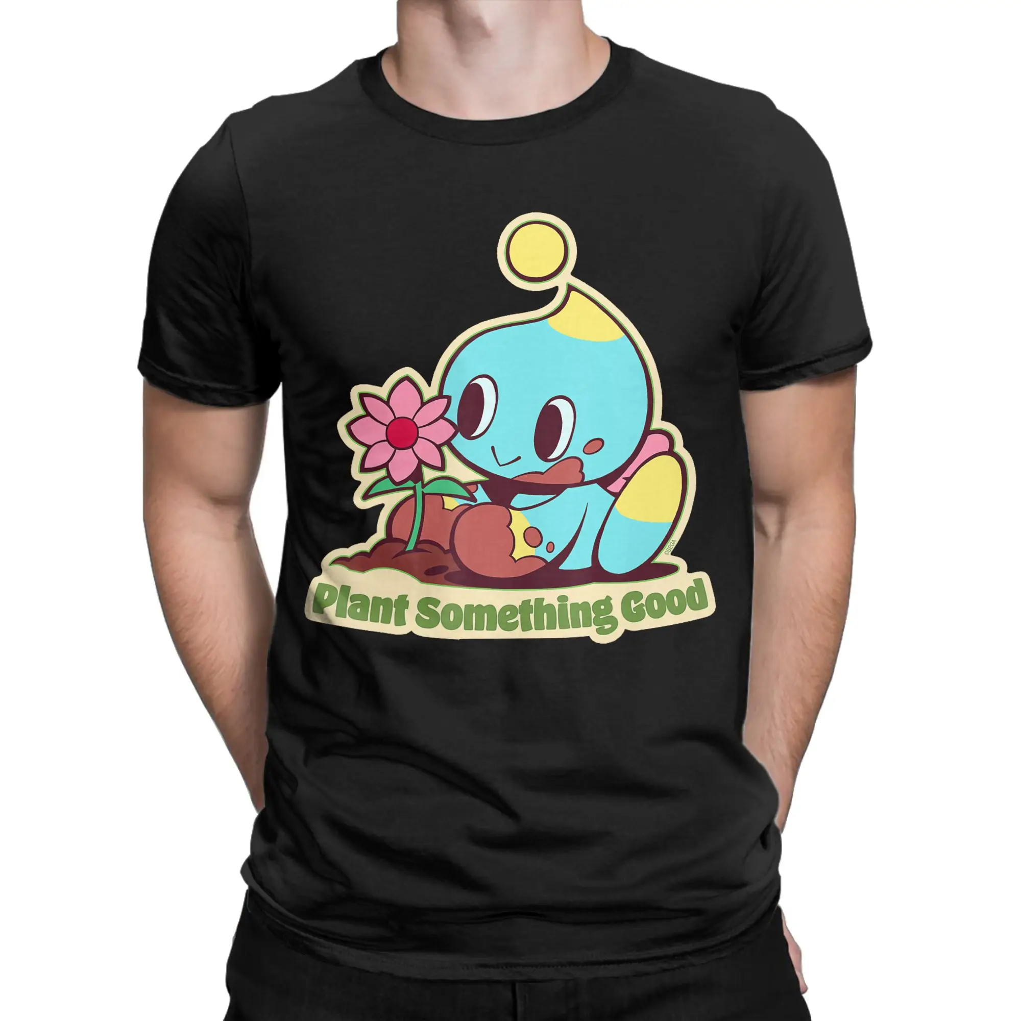 Novelty Plant Something Good Earth Day Chao Hedgehogs Cartoon T-Shirt for Men Crew Neck 100% Cotton T Shirt  Short Sleeve Tees