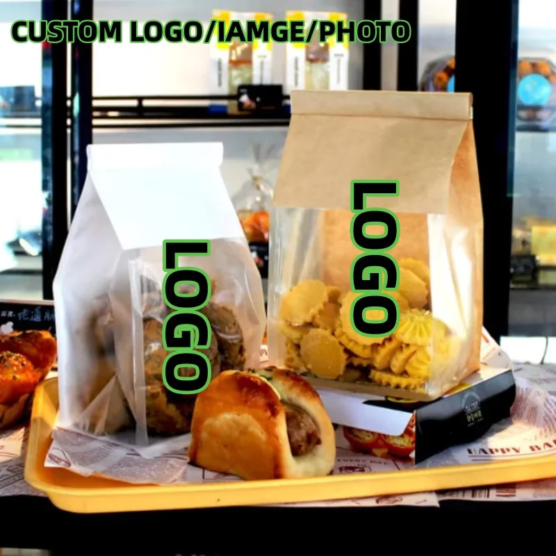 

100PCS 3D kraft/White Paper Stand Up K Iron-Wire SealingToast Bread Window Bag DIY Baking Sandwich Cookie Hamburger Food Pouches