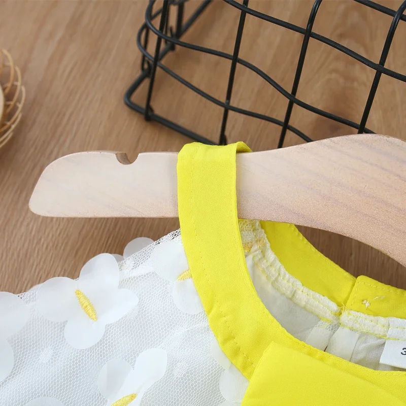 فستان شبكي للأطفال مع زخرفة القوس ، ثوب حفلة للفتيات ، ملابس أطفال ، خلع ملابس جديدة ، الصيف #6