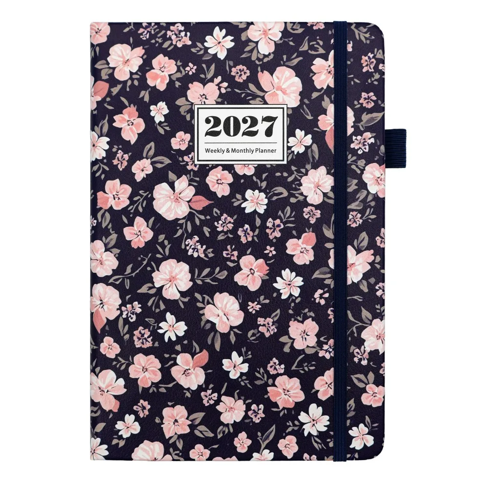 Weekly & Monthly 2027 Planner From Jan-Dec Side Monthly Step Tabs A5 Diary Holiday Reminders PU Leather Cover Yearly Planner