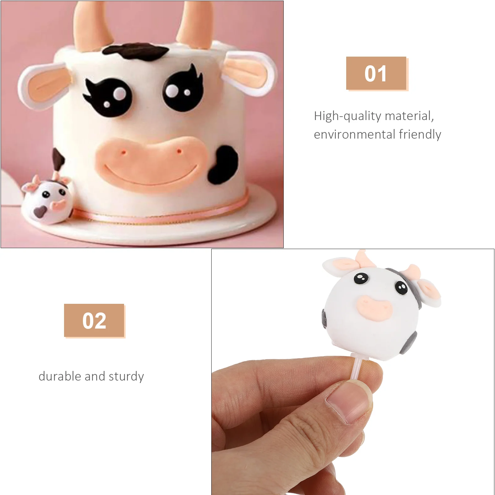 Cow Birthday Cake Animals Decoration Party Decorations Figure Wedding White Polymer Clay Figurine Ornament