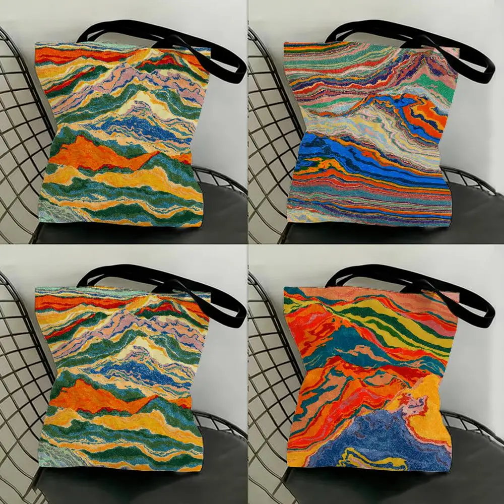 Classical Stylish Colourful ART Meridian Storage Bags Shopping Bags Series Print Bags Lightweight Shoulder Bag For Daily Use