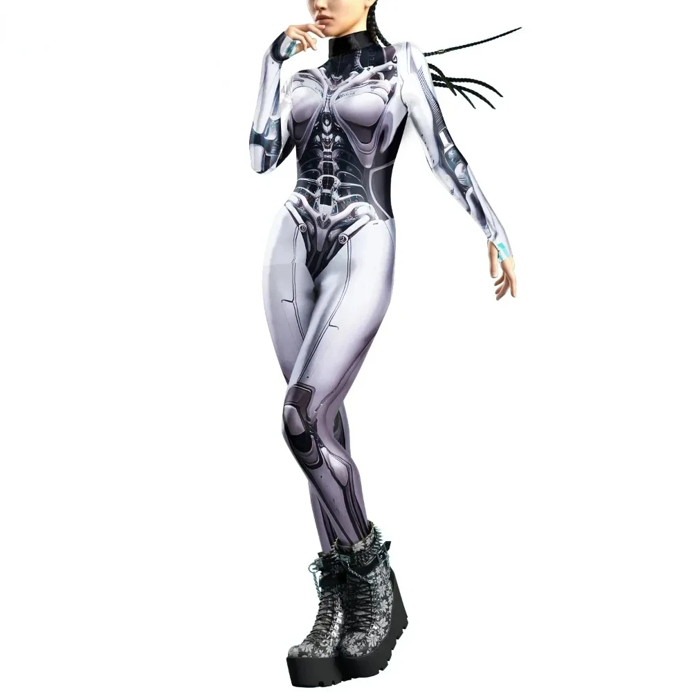 Adult Women Jumpsuit Steampunk Armor Printed Cosplay Costumes Halloween Carnival Party Spandex Zentai Outfit