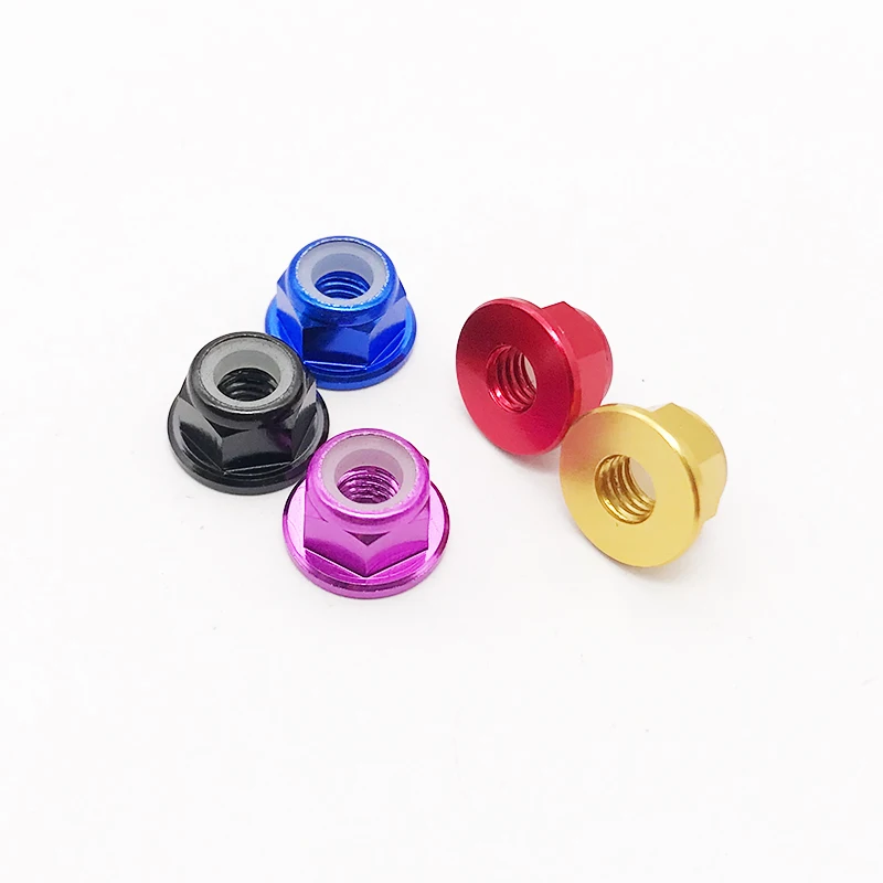 10pcs M3/M4 Aluminum Alloy Flange Nylon Insert Lock Nut Self-locking With Anti-skid Rubber Ring For RC Car Scx10 Traxxas Wheel