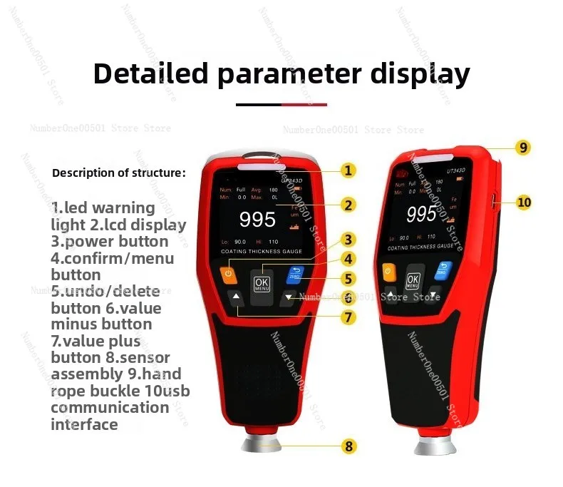 UT343D Coating Thickness Gauge Second-hand automobile paint surface detector Paint thickness measurement meter Paint film meter