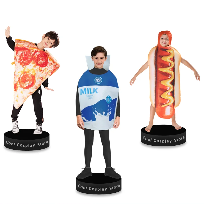 

Halloween Cool Children's Costumes Boys Hot Dog Cosplay Pizza Milk And Cookies Costume Kids Food Funny Costume For Purim
