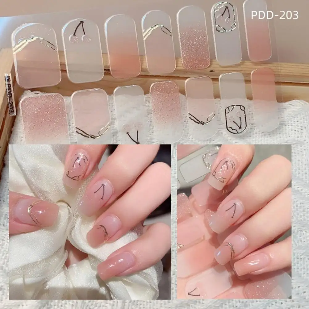 Naklejki na paznokcie Semi Cured uñas Gel Nail Strip Sticker Gel Wraps Cured Waterproof Nail Polish Gel Nail Decals Lamp P2K3