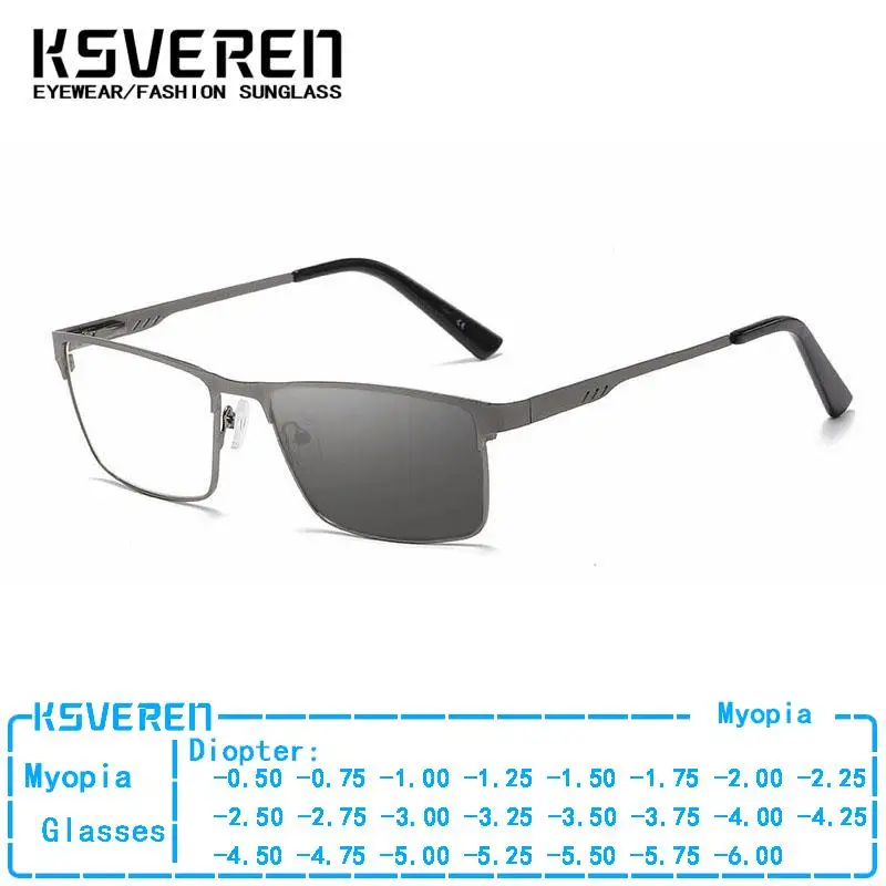 Metal Half Frame Photochromic Myopia Glasses Men Finished Alloy Prescription Eyewear Discolored Glasses Negative Diopters -1.5