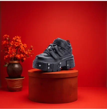 

2026 new women's heavy metal platform low-top punk small leather black locomotive shoes 8cm