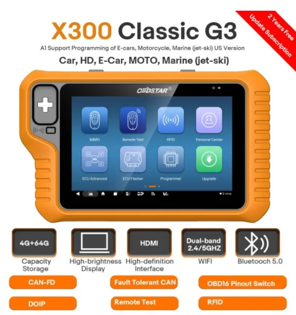 Original OBDSTAR X300 Classic G3 Full Version Support Immo ECU Flasher Key Programming For Car HD E-Car Moto Key Master G3
