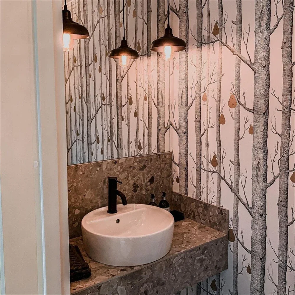 Custom white birch tree wallpaper for living room background hotel homestay theme wallpaper bedroom forest mural home decoration