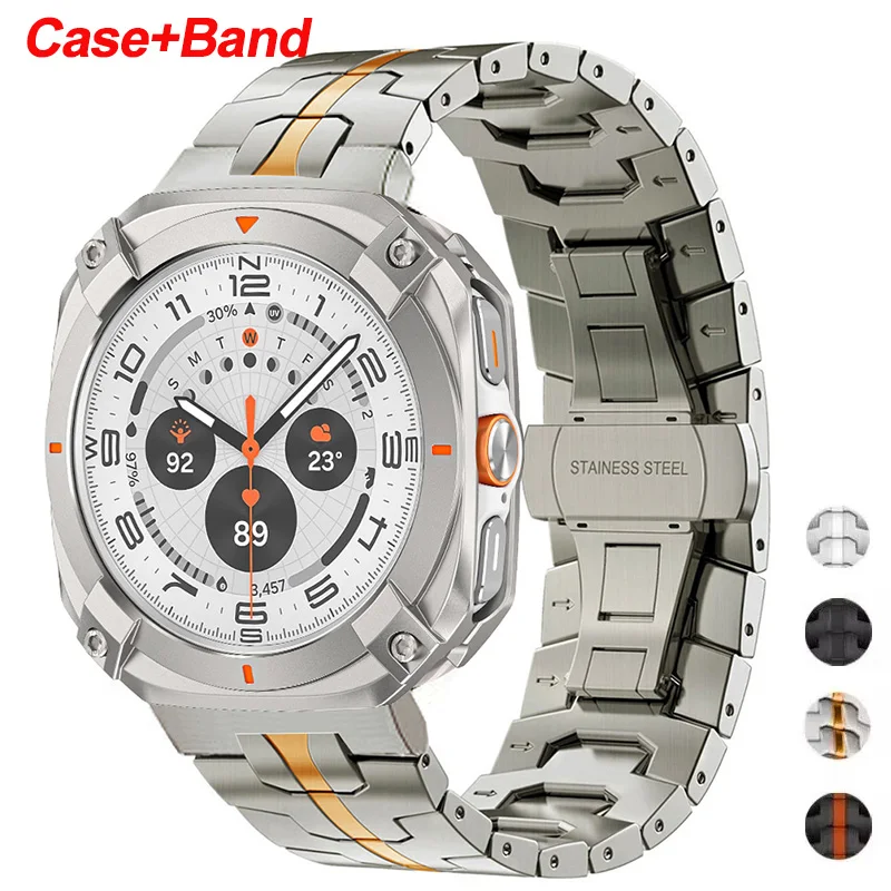 

Ремешок из нержавеющей стали + чехол из алюминиевого сплава для Samsung Galaxy Watch 7, ультра-браслет с пряжкой-бабочкой для Galaxy Ultra 2025 Band