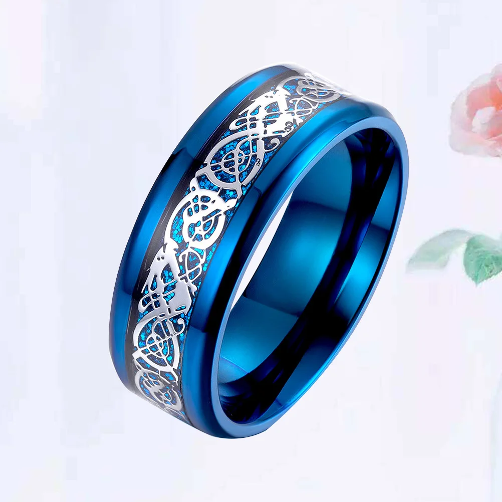 

1Pcs Blue Size 8 Nibelon Carbon Fiber Ring Titanium Steel Cool Men Personality Fashion Finger Ring for Wedding Party