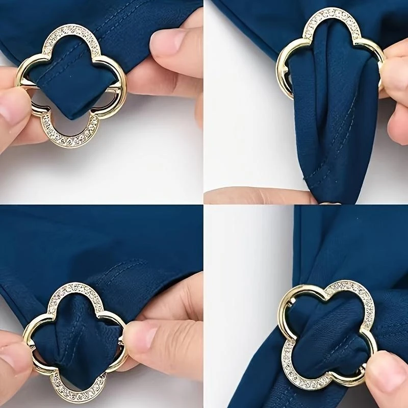 2 Four-Piece clover Scarf Clip Set - Multifunctional Metal Buckle Is Suitable for T-Shirts and Clothing, Color Mixing