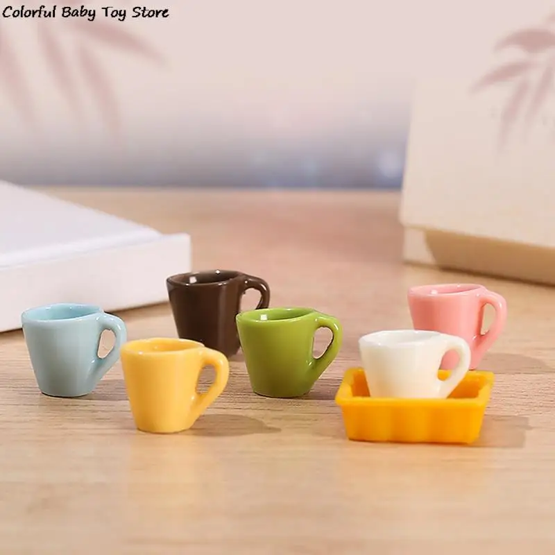 4Pcs/Set 1:12 Dollhouse Miniature Cup Coffee Cup Tea Cup Tray Kitchen Tableware Accessories Doll house Life Scene Decor