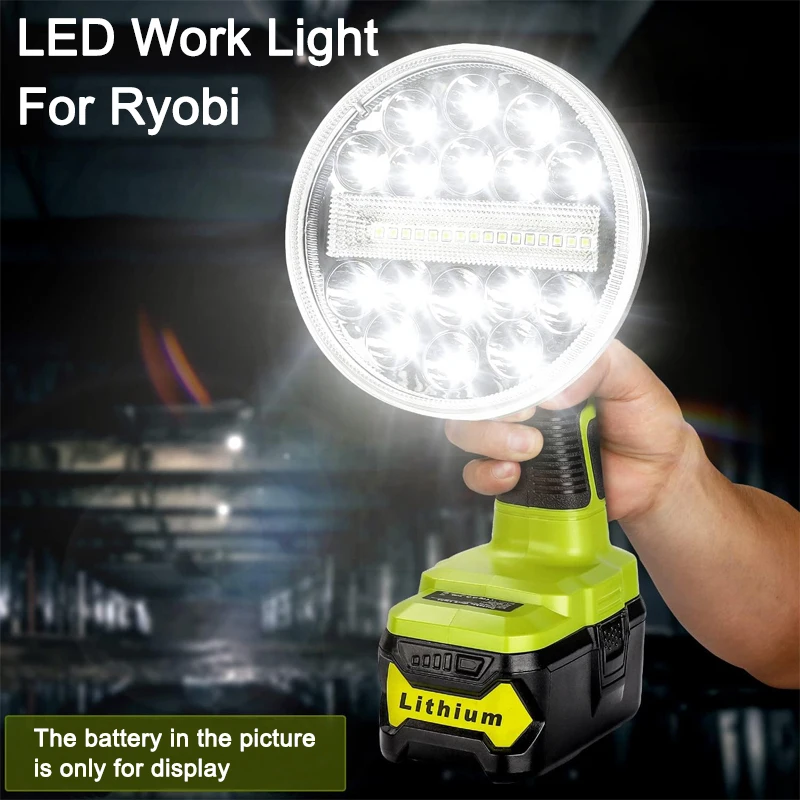 For Ryobi 18V Lithium Nickel One+ Battery P104 P108 2000lm LED Tool Lamp Work Light Flashlight Camp Outdoor Emergency Lighting