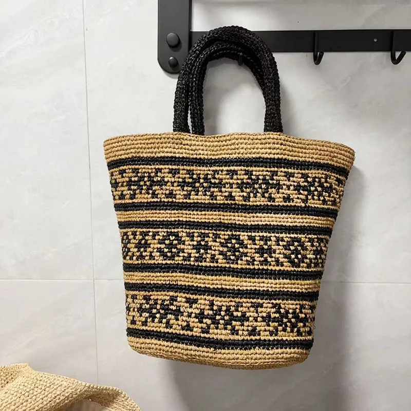 

Пляжная тканая сумка ручной работы из лафитовой травы, черная лоскутная тканая сумка для отдыха, женская летняя прогулка