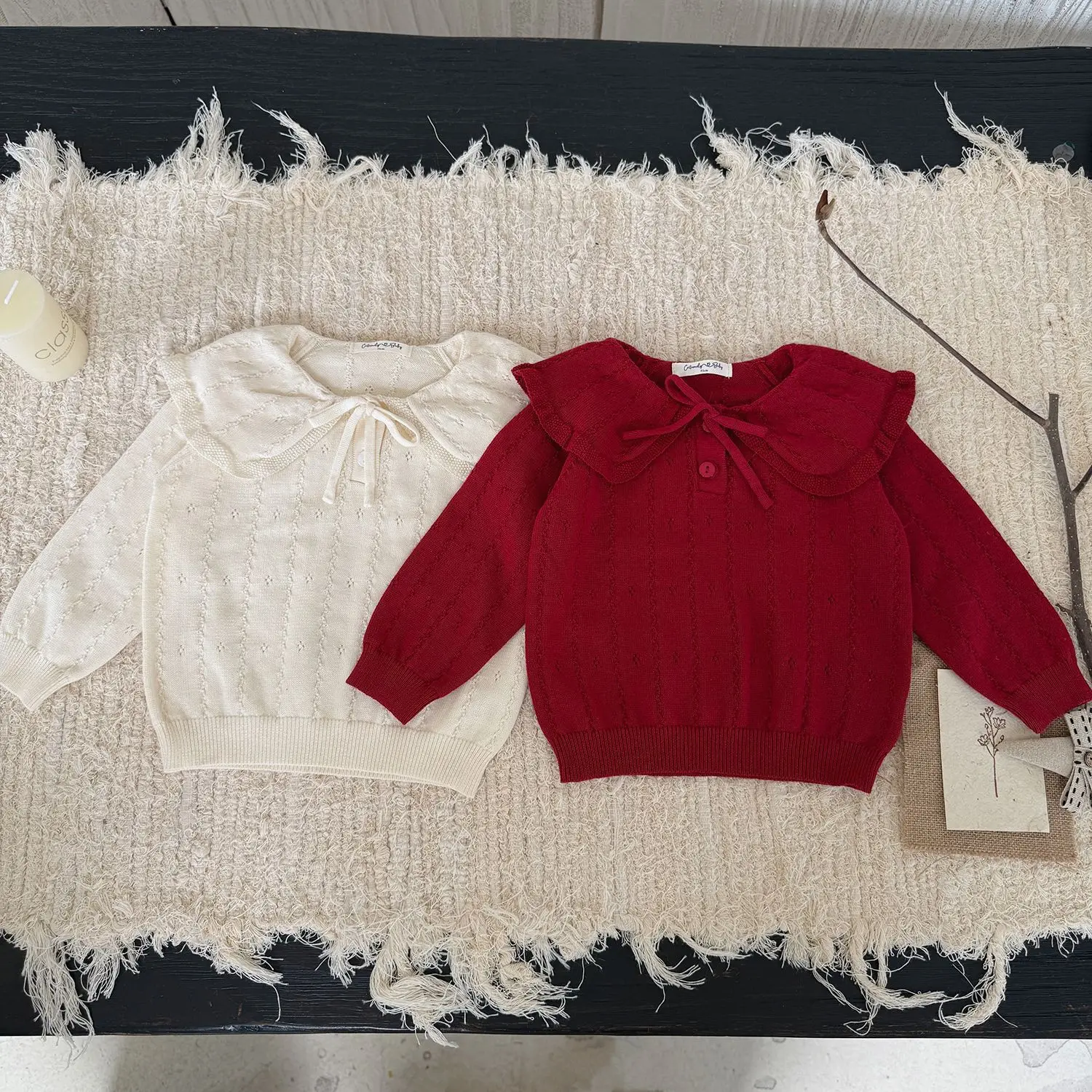 2026 New Autumn Baby Girls Knitted Sweaters Ruffles Collar Hollow Out Long Sleeve Pullovers Tops Children Sweater